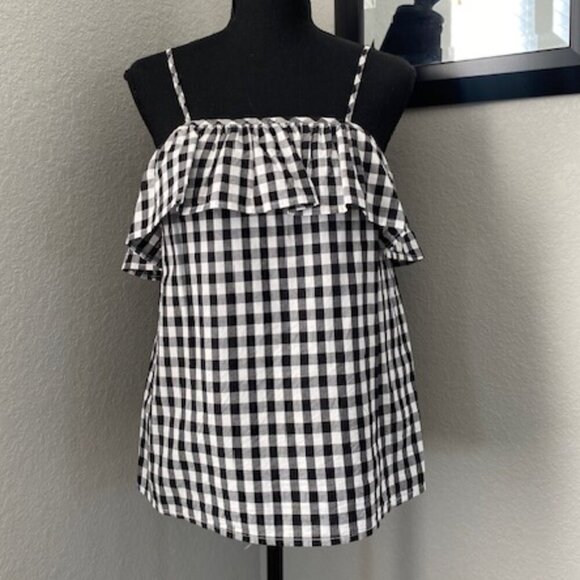 A NEW DAY Black and White Gingham Checkered Ruffle Strappy Top XS - Picture 2 of 10